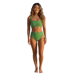 Talisea Green Textured High Waisted Bikini Set NWT Size M